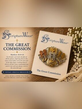 Scripture Wear “The Great Commission” Vintage Christian Brooch Pin – Matthew 28